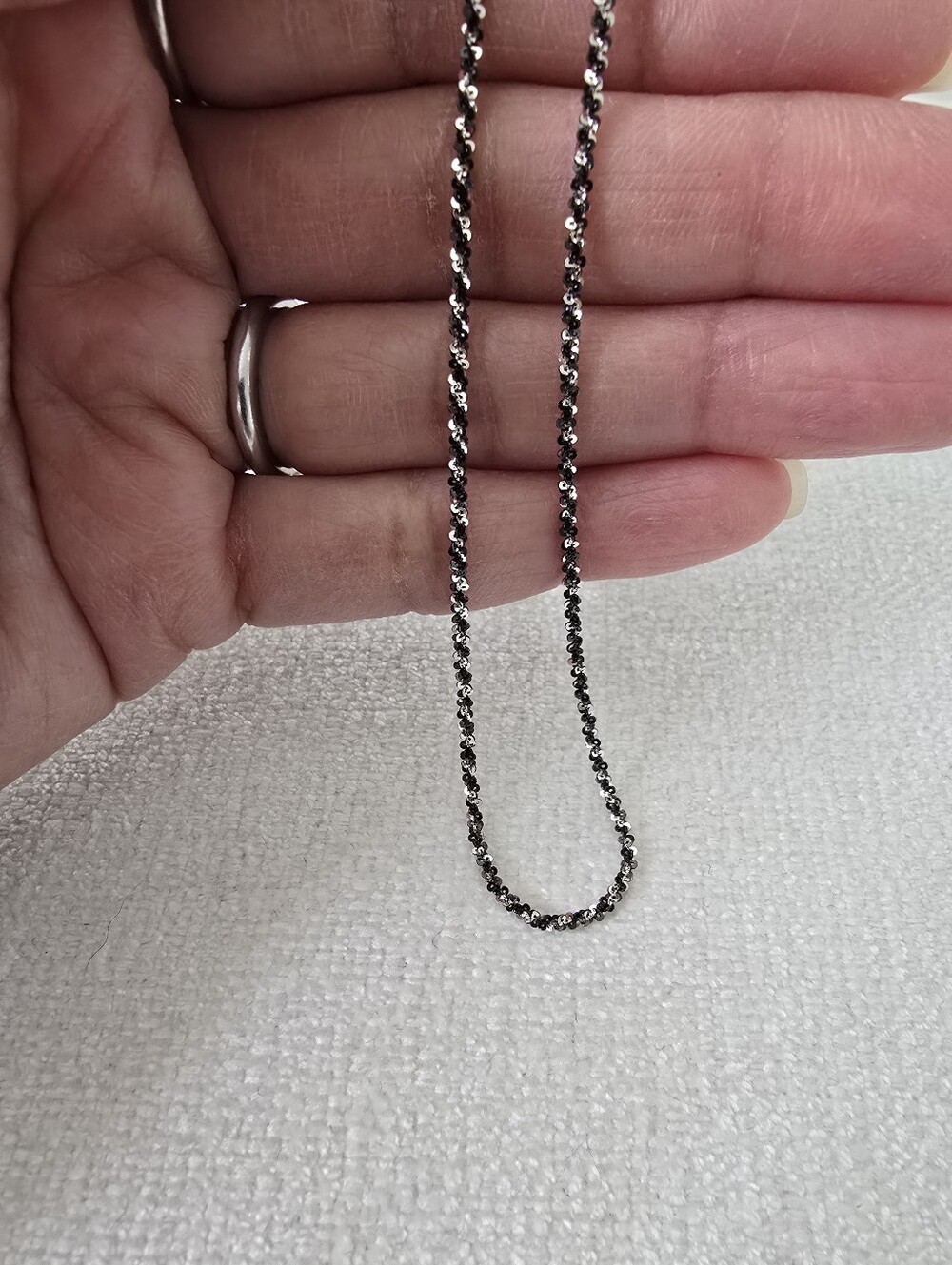 Sterling Silver Two-Tone Black & Silver Twisted Rock Chain Necklace 15"